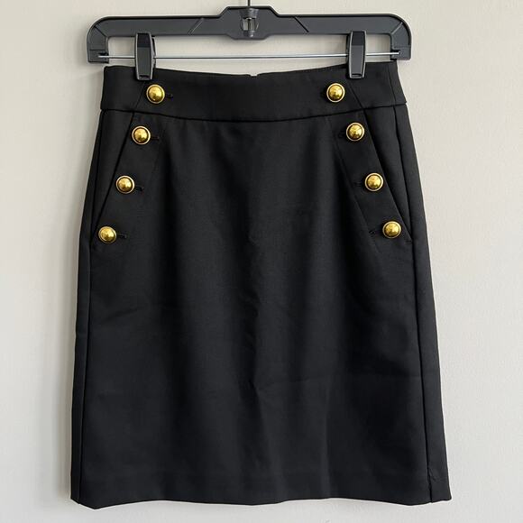 LOFT Pencil Straight Skirt Black Sailor Gold Button Front with Pockets 00P NWT - Picture 1 of 7